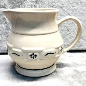 Longaberger Pottery Small Creamer Pitcher Woven Traditions Cream USA Cream Green